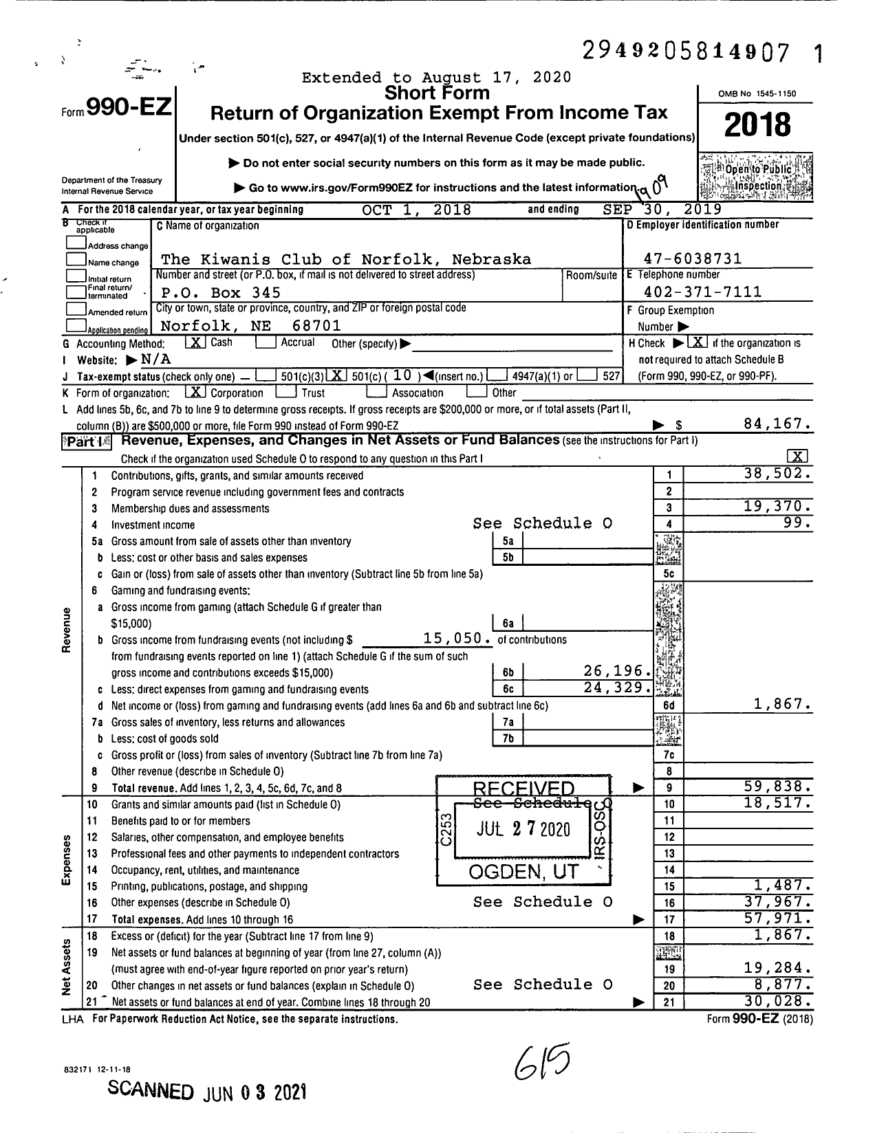 Image of first page of 2018 Form 990EO for Kiwanis International - K00984 Norfolk