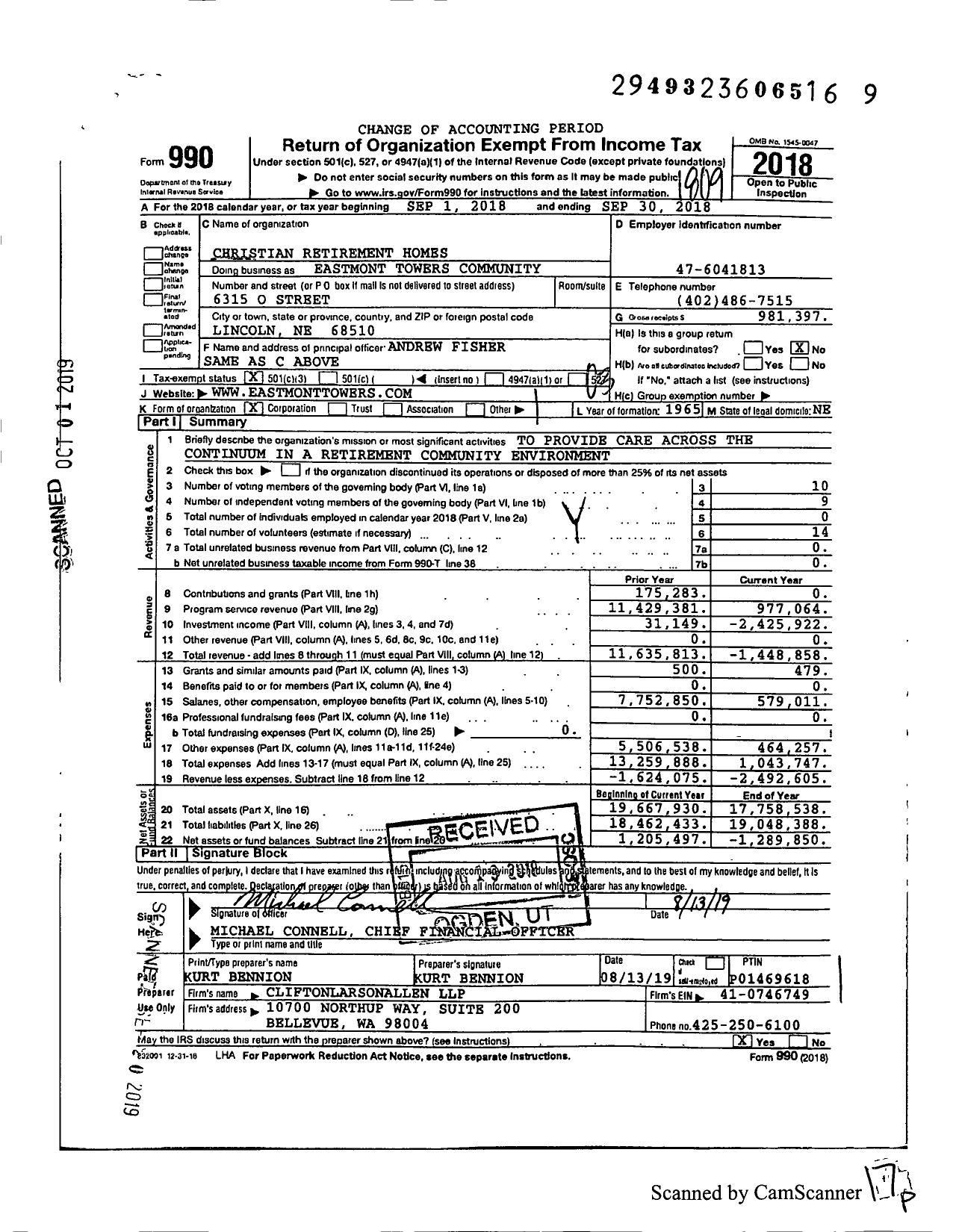 Image of first page of 2017 Form 990 for Eastmont Towers Community