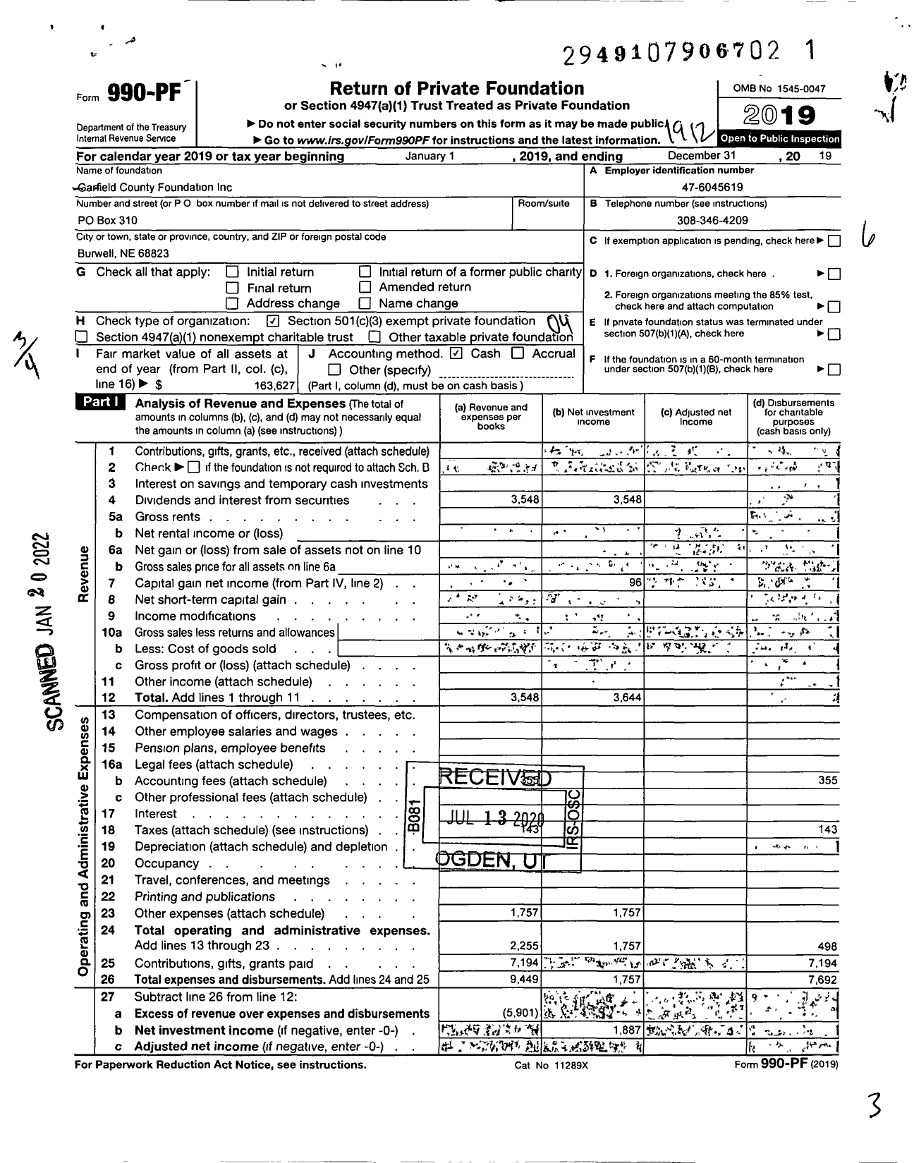 Image of first page of 2019 Form 990PF for Garfield County Foundation