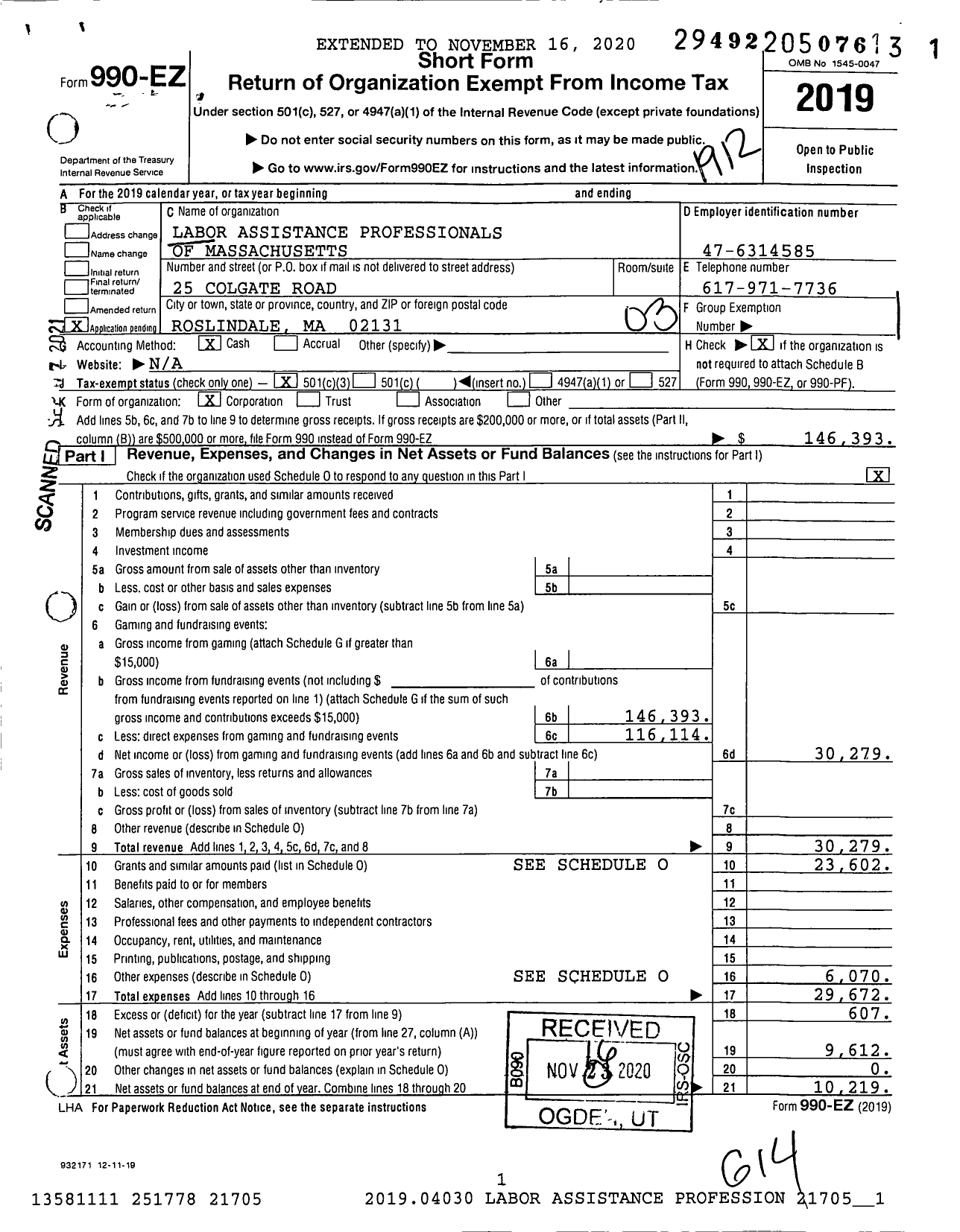 Image of first page of 2019 Form 990EZ for Labor Assistance Professionals of Massachusetts