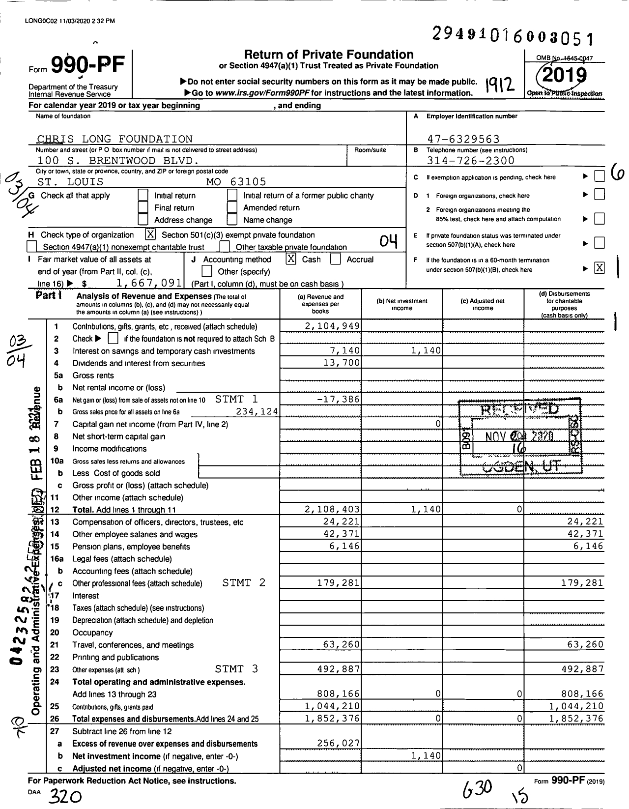 Image of first page of 2019 Form 990PF for Chris Long Foundation
