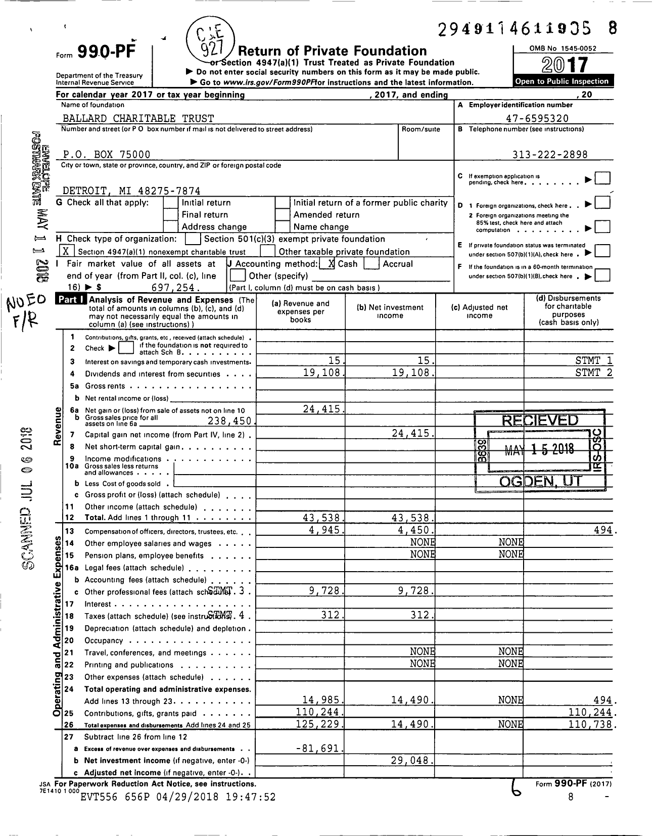 Image of first page of 2017 Form 990PF for Ballard Charitable Trust