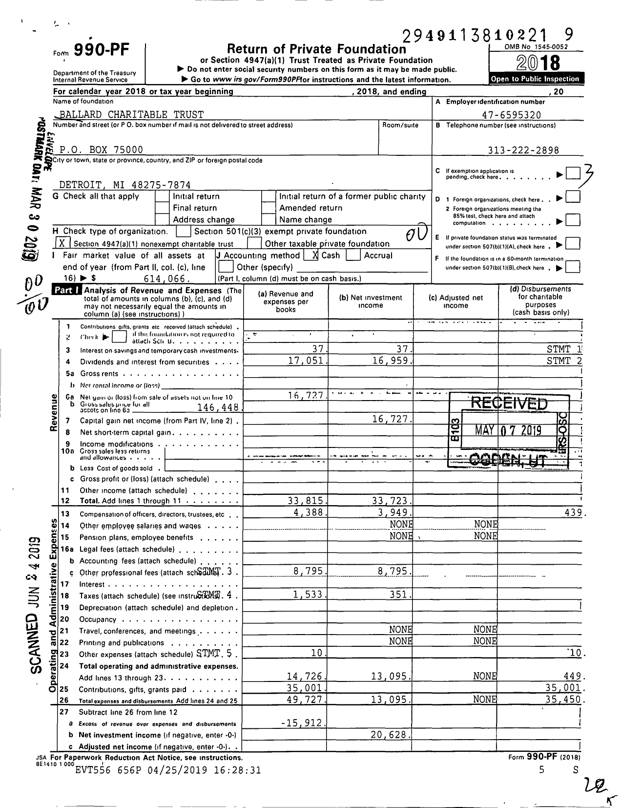 Image of first page of 2018 Form 990PF for Ballard Charitable Trust