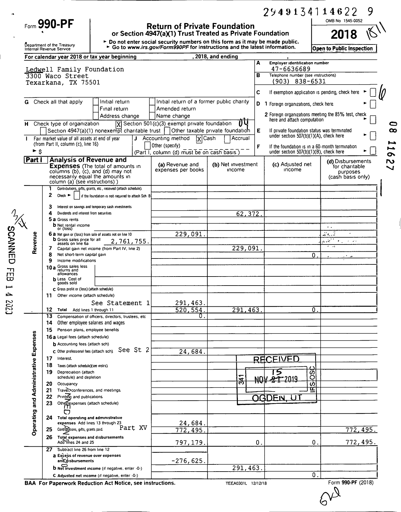 Image of first page of 2017 Form 990PF for Ledwell Family Foundation