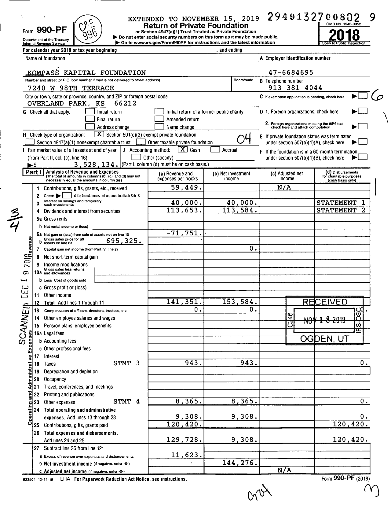 Image of first page of 2018 Form 990PF for Kompass Kapital Foundation