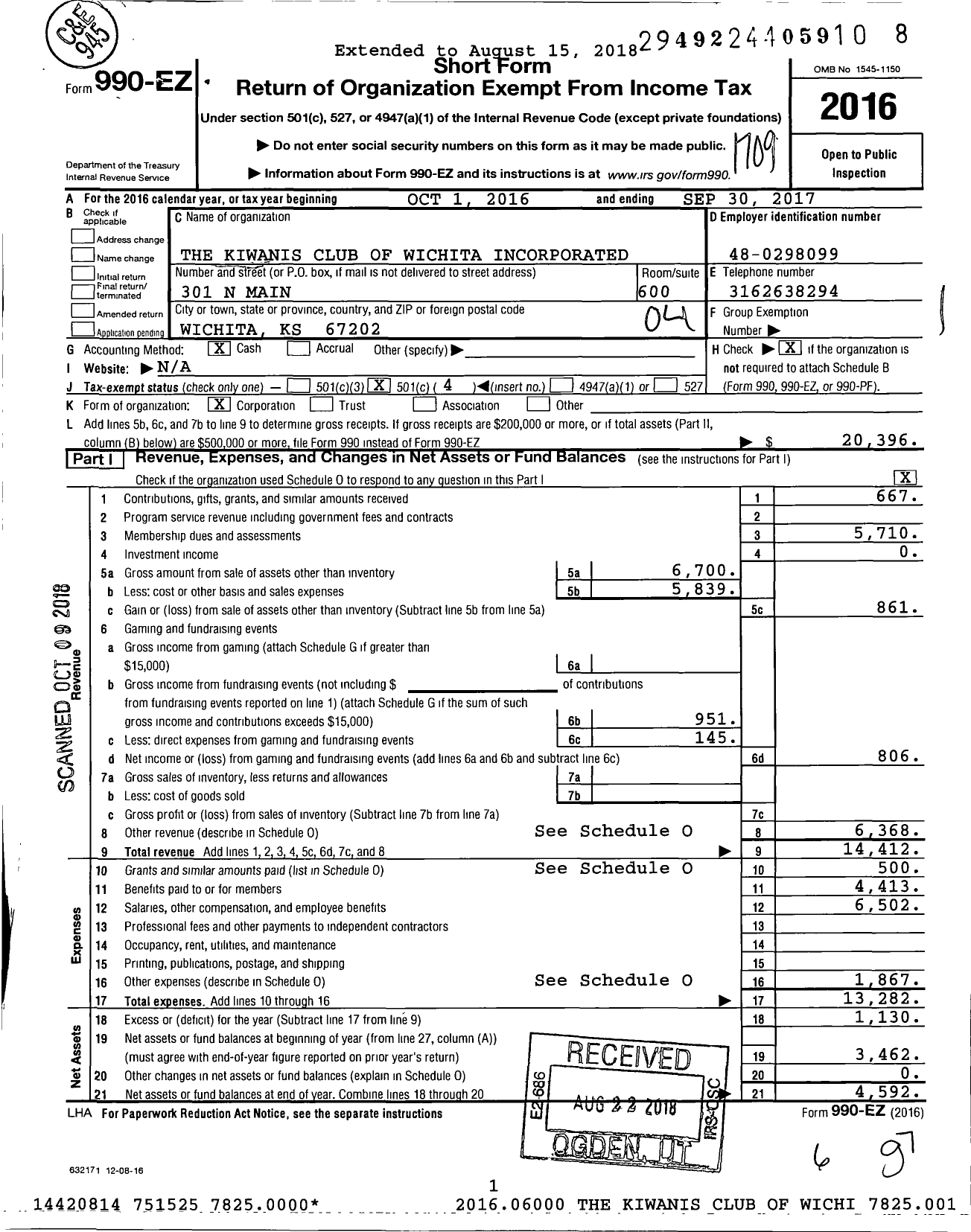 Image of first page of 2016 Form 990EO for Kiwanis International - K00382 Wichita