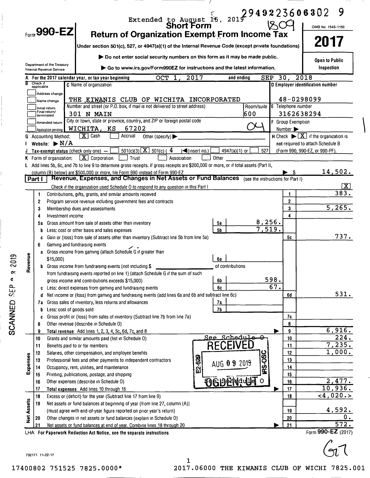 Image of first page of 2017 Form 990EO for Kiwanis International - K00382 Wichita