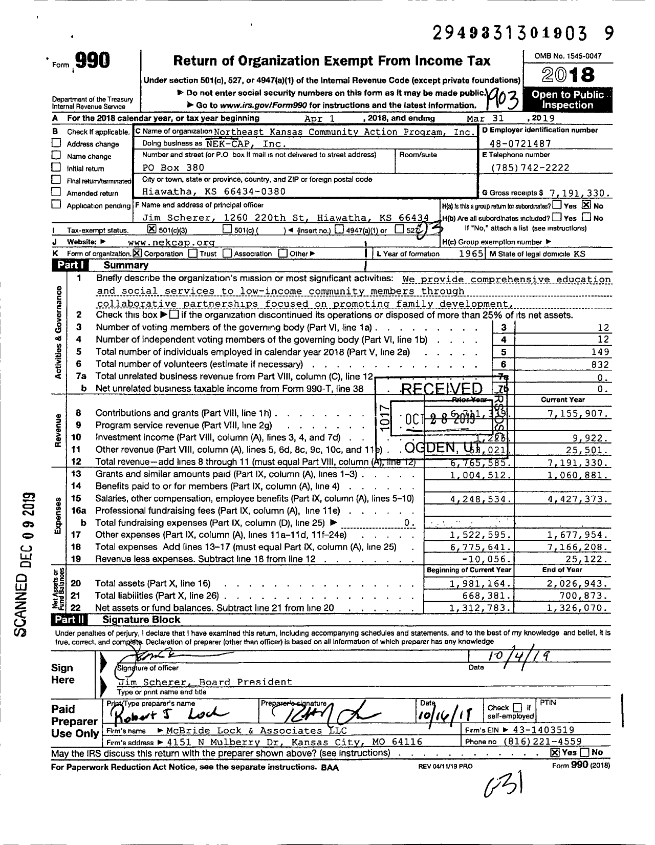 Image of first page of 2018 Form 990 for Nek-Cap