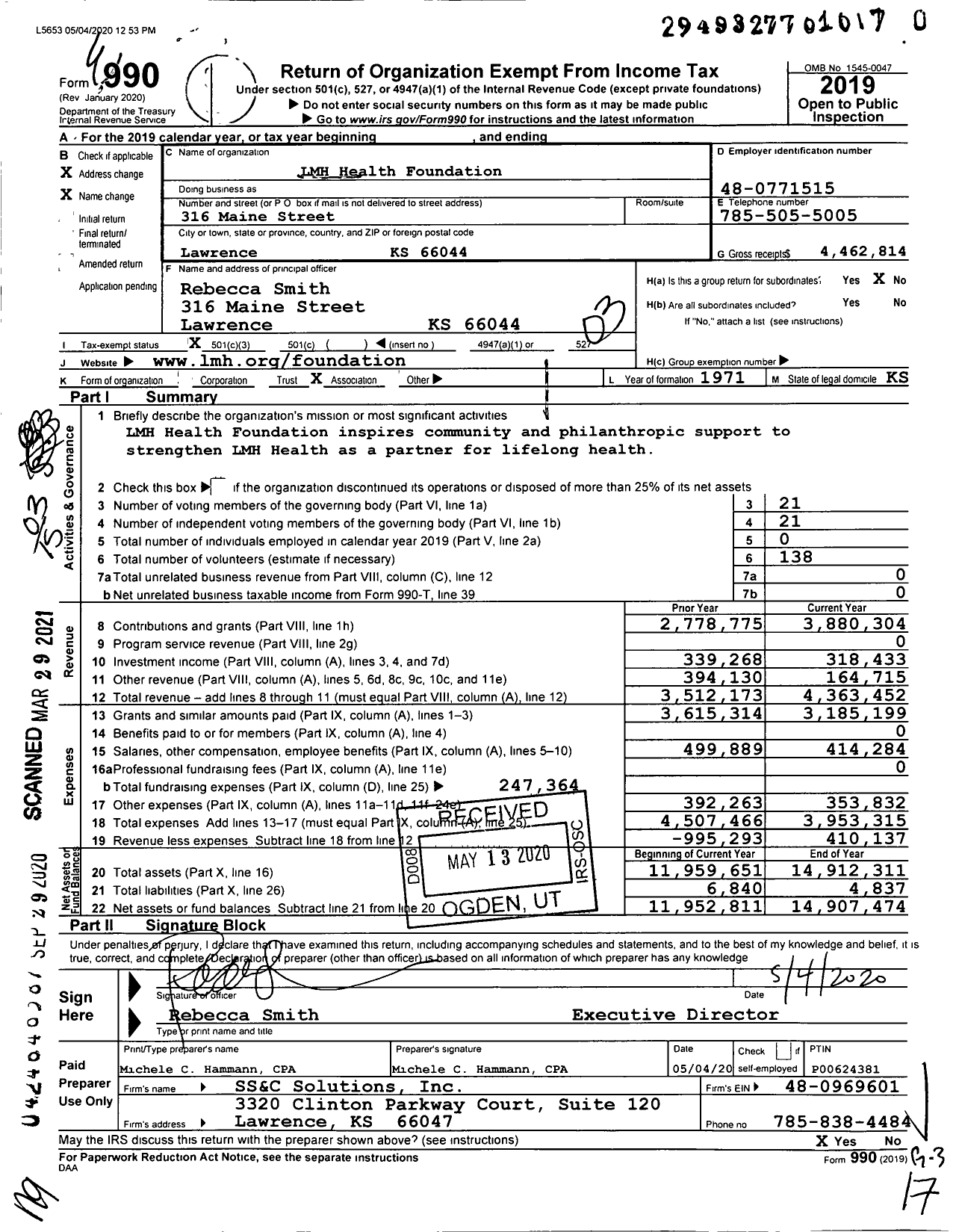 Image of first page of 2019 Form 990 for LMH Health Foundation