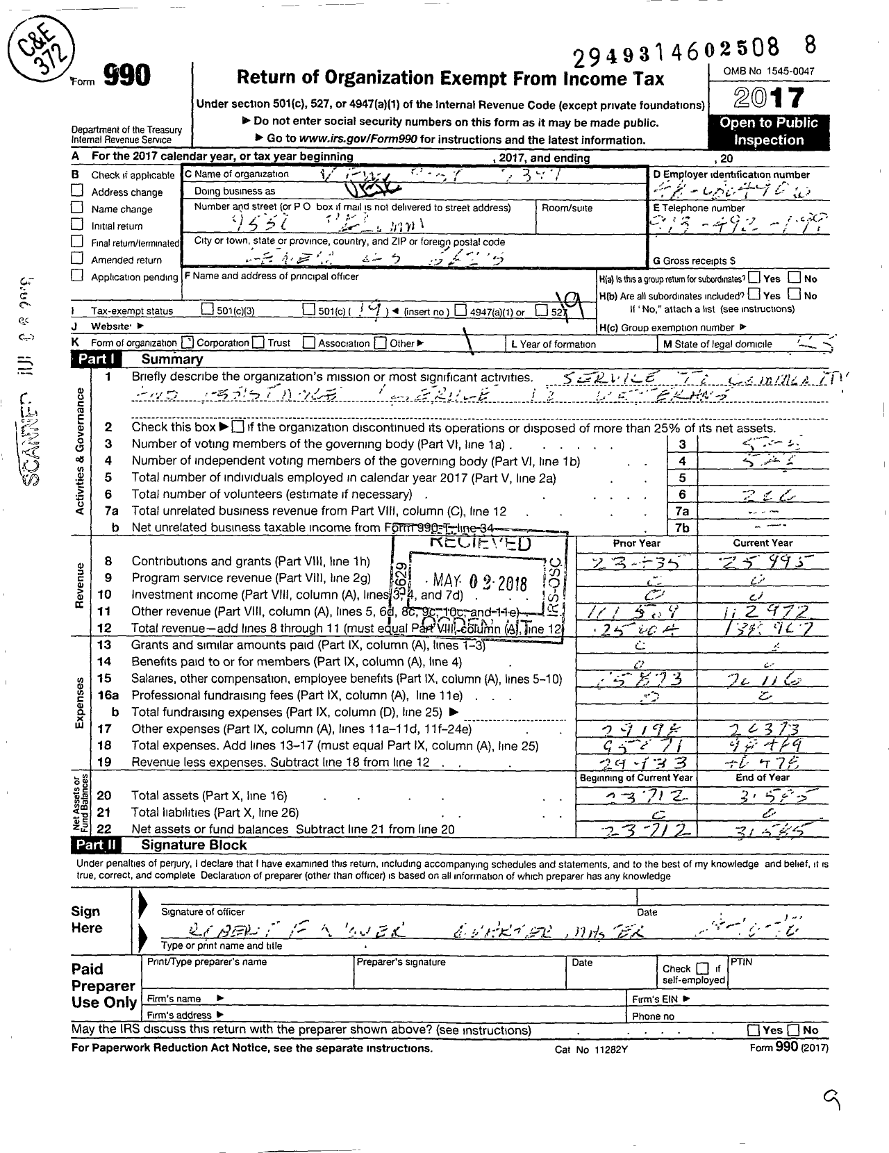 Image of first page of 2017 Form 990O for Veterans of Foreign Wars of the United States Dept of Kansas - 7397 Isadore Hoehn