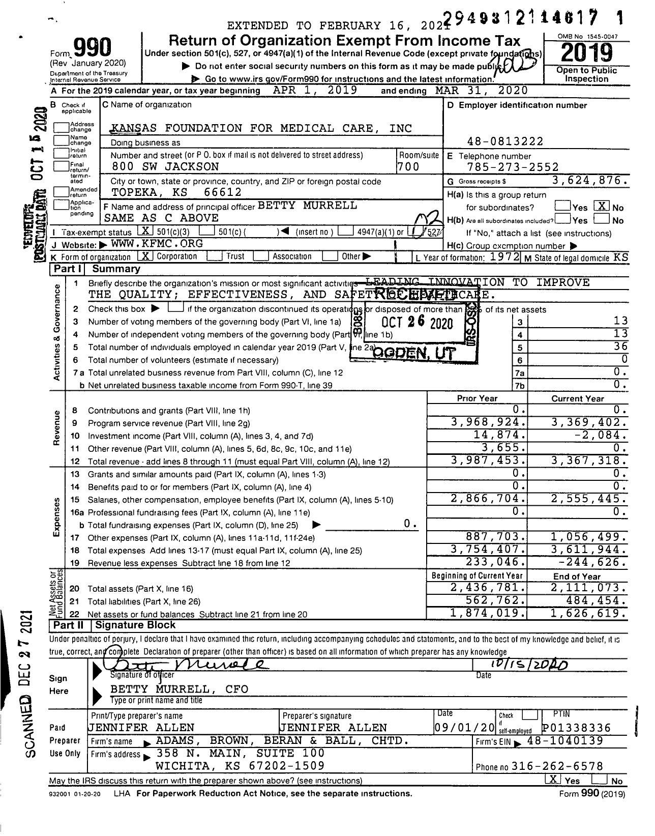 Image of first page of 2019 Form 990 for KFMC Health Improvement Partners