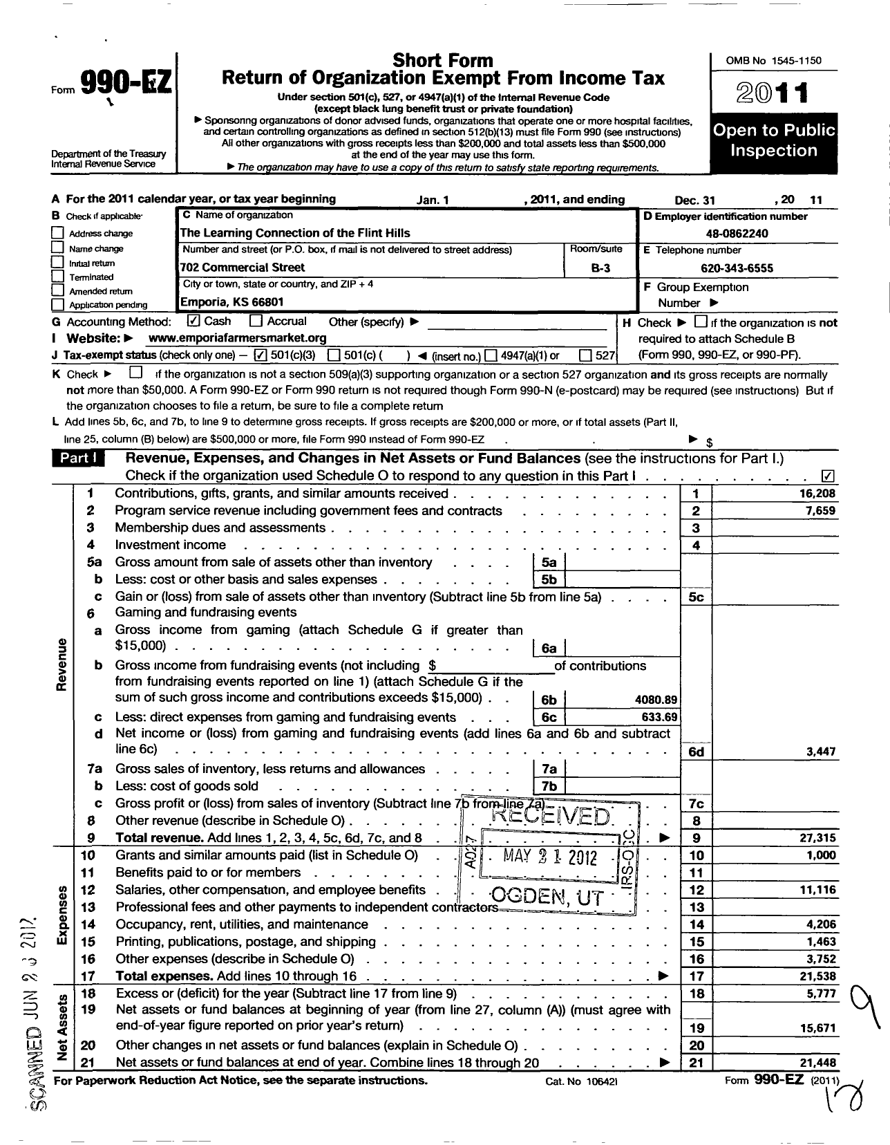 Image of first page of 2011 Form 990EZ for Learning Connection of the Flint Hills