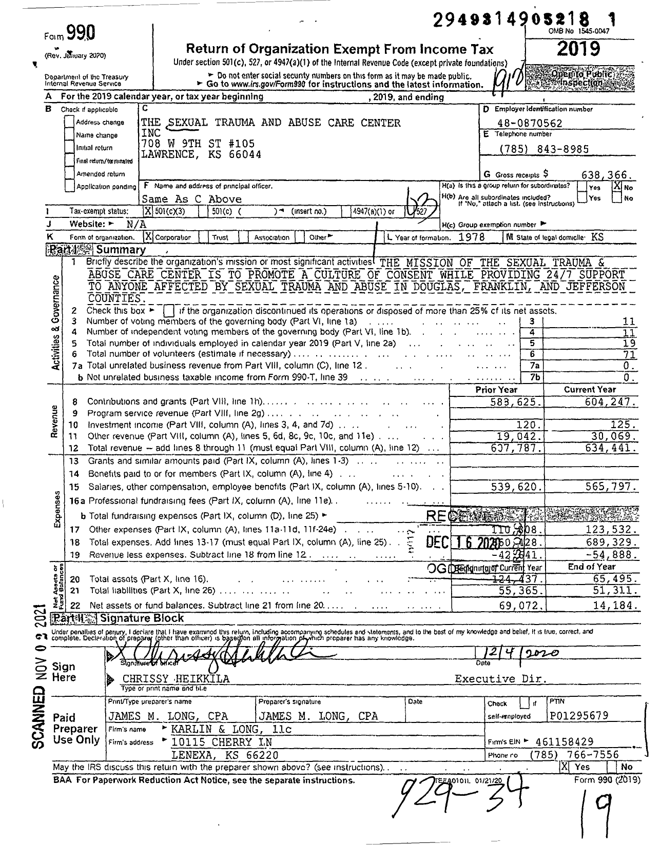 Image of first page of 2019 Form 990 for The Sexual Trauma and Abuse Care Center