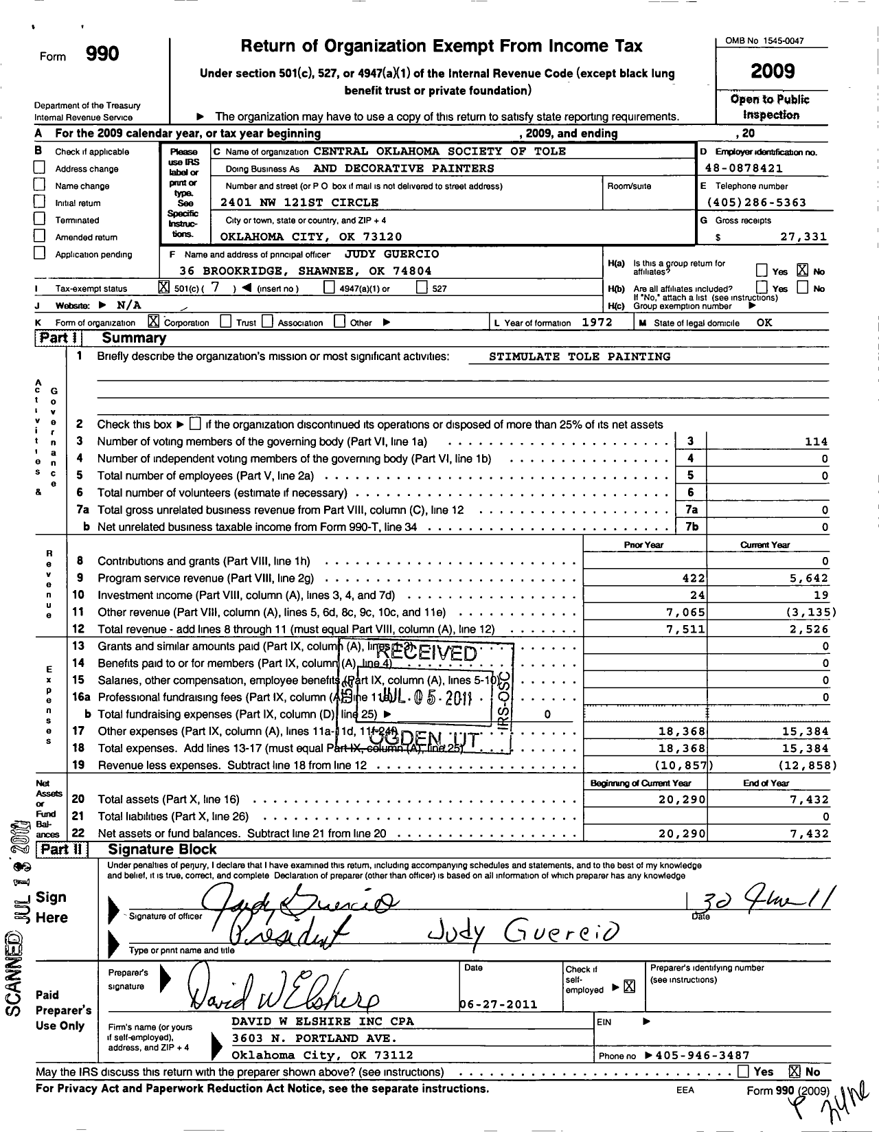 Image of first page of 2009 Form 990O for National Society of Tole and Decorative Painters / Central Ok Soc Tole & Dec PTRS