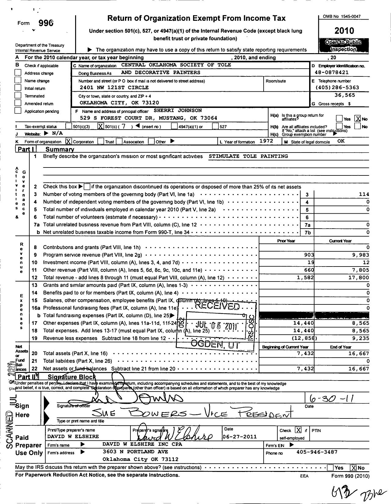 Image of first page of 2010 Form 990O for National Society of Tole and Decorative Painters / Central Ok Soc Tole & Dec PTRS