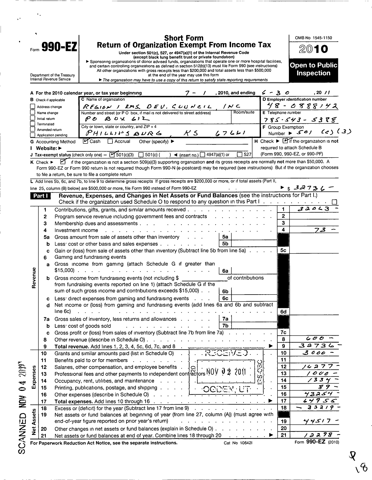 Image of first page of 2010 Form 990EZ for Region 1 Ems Dev Council