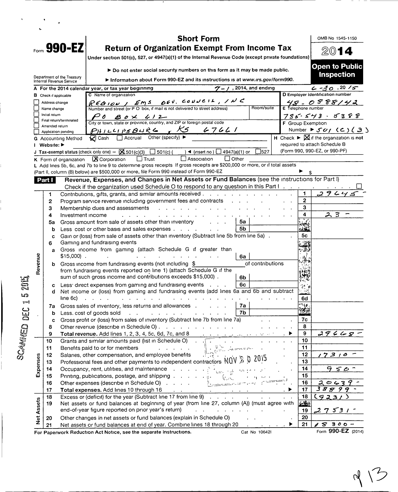 Image of first page of 2014 Form 990EZ for Region 1 Ems Dev Council