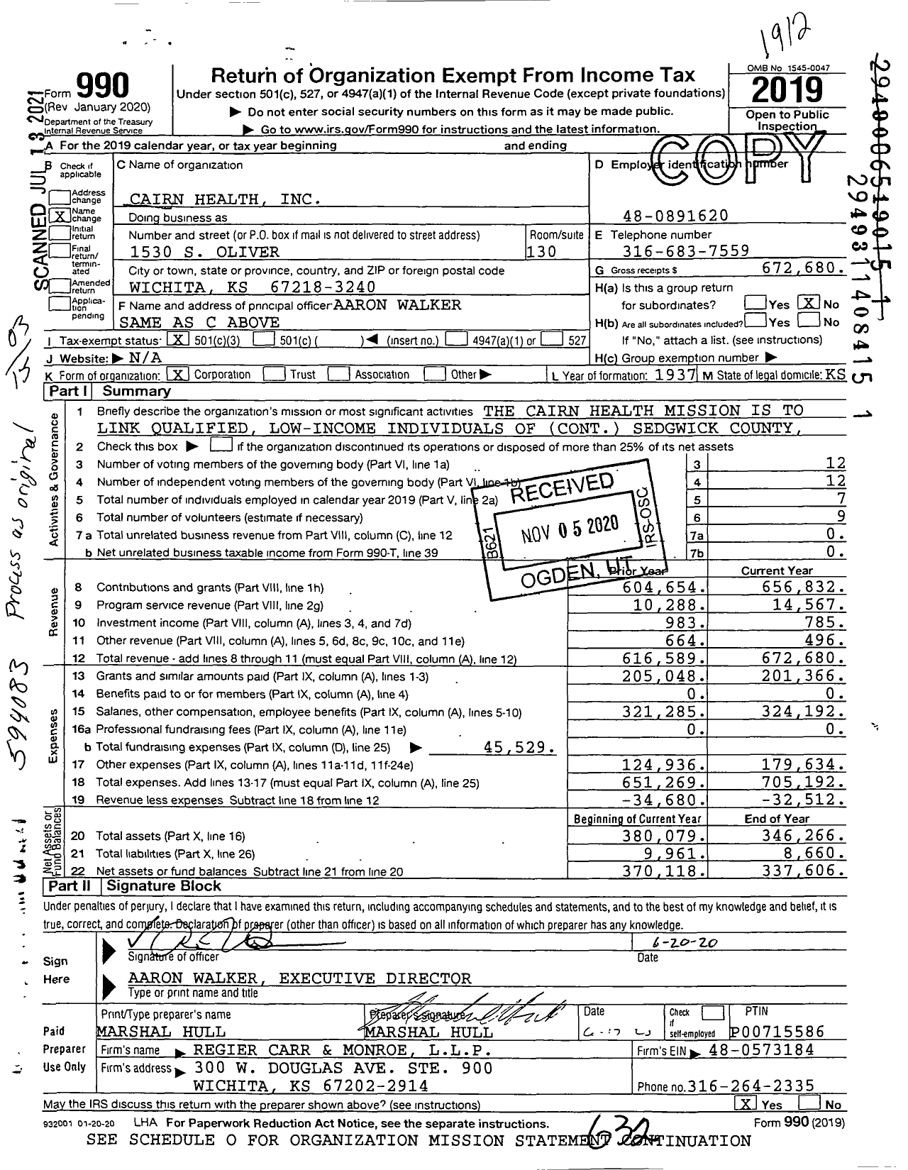 Image of first page of 2019 Form 990 for Cairn Health