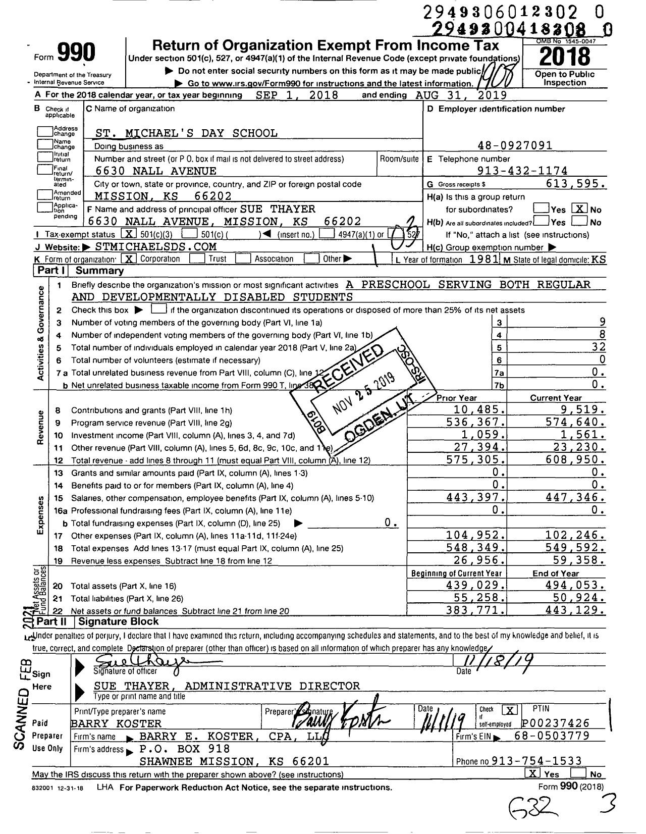 Image of first page of 2018 Form 990 for St Michael's Day School