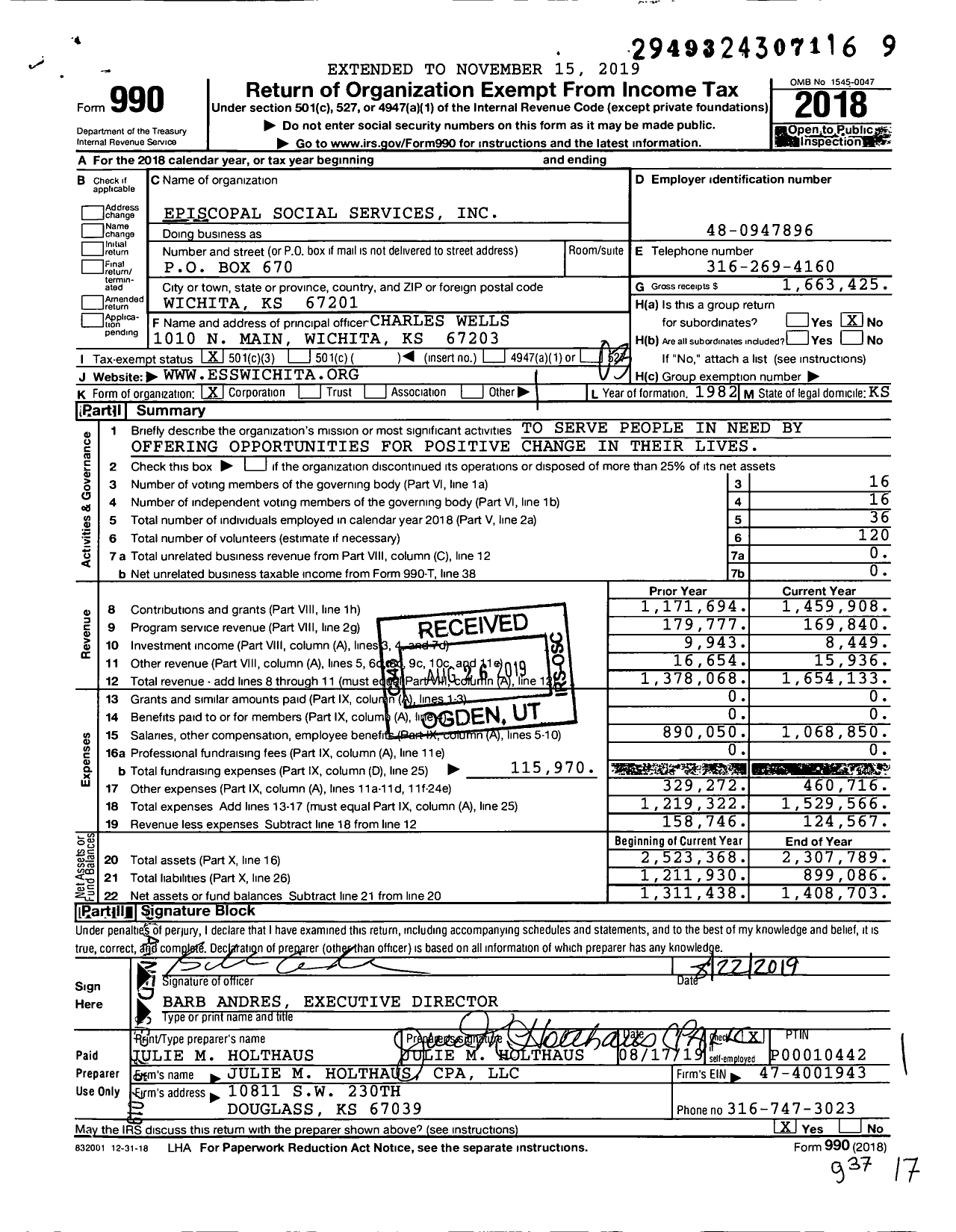 Image of first page of 2018 Form 990 for Breakthrough / Episcopal Social Services