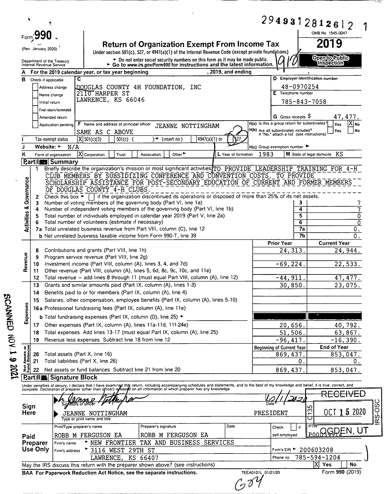 Image of first page of 2019 Form 990 for Douglas County 4H Foundation