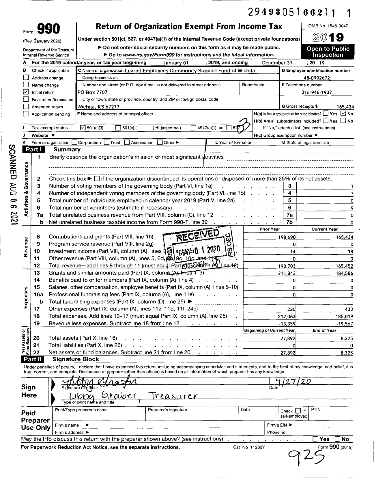 Image of first page of 2019 Form 990 for Learjet Employees Community Support