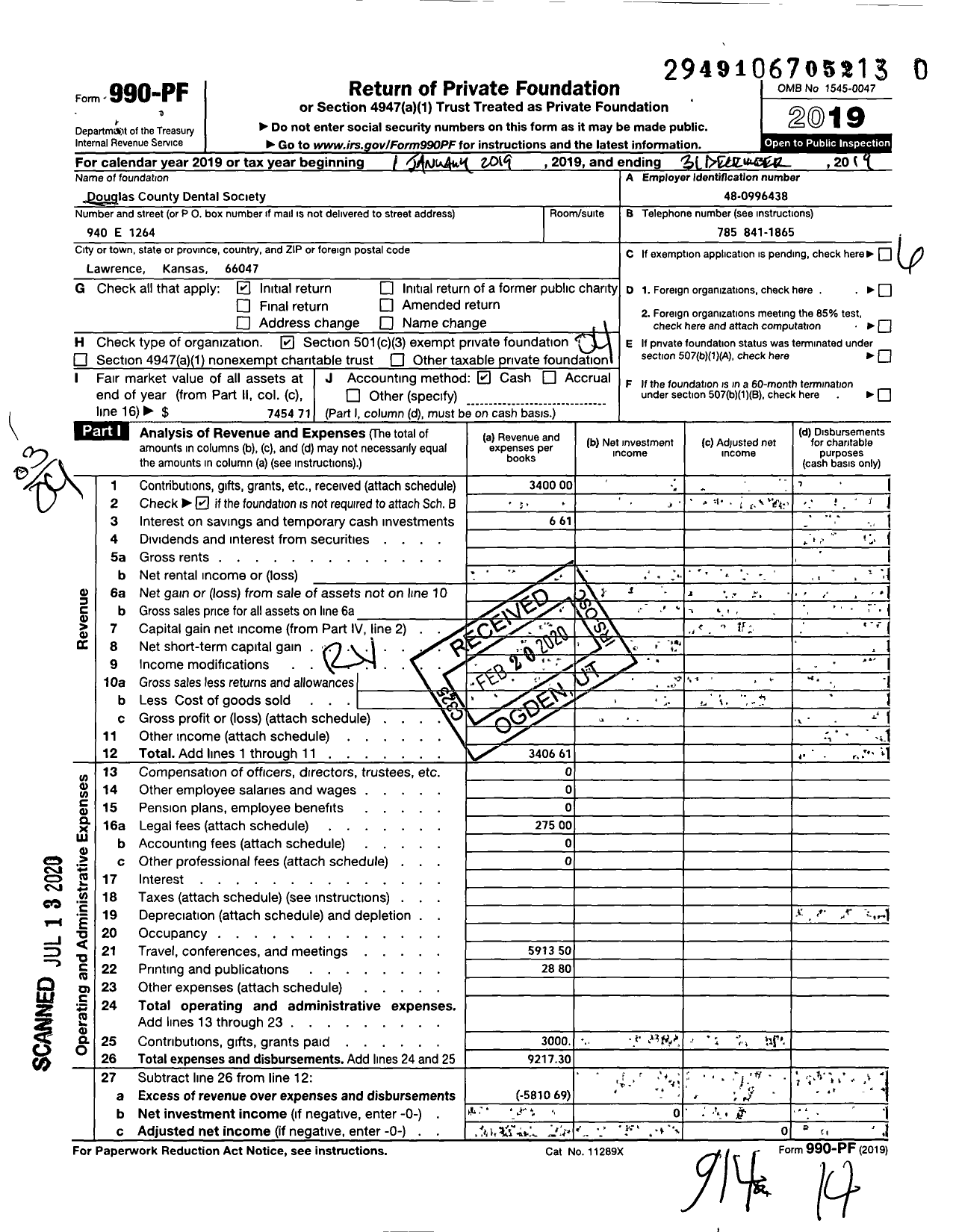 Image of first page of 2019 Form 990PR for Douglas County Dental Auxiliary