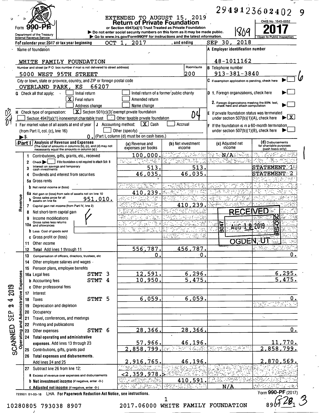 Image of first page of 2017 Form 990PF for White Family Foundation