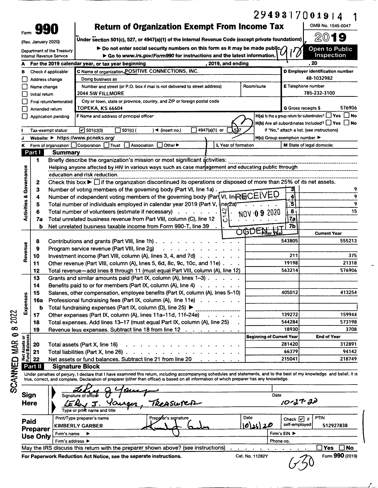 Image of first page of 2019 Form 990 for Positive Connections