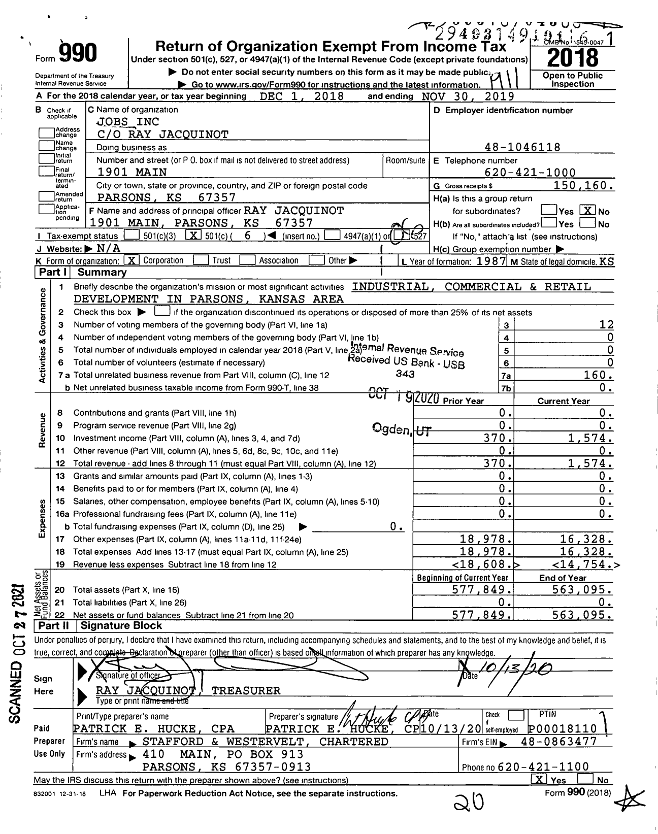 Image of first page of 2018 Form 990O for Jobs