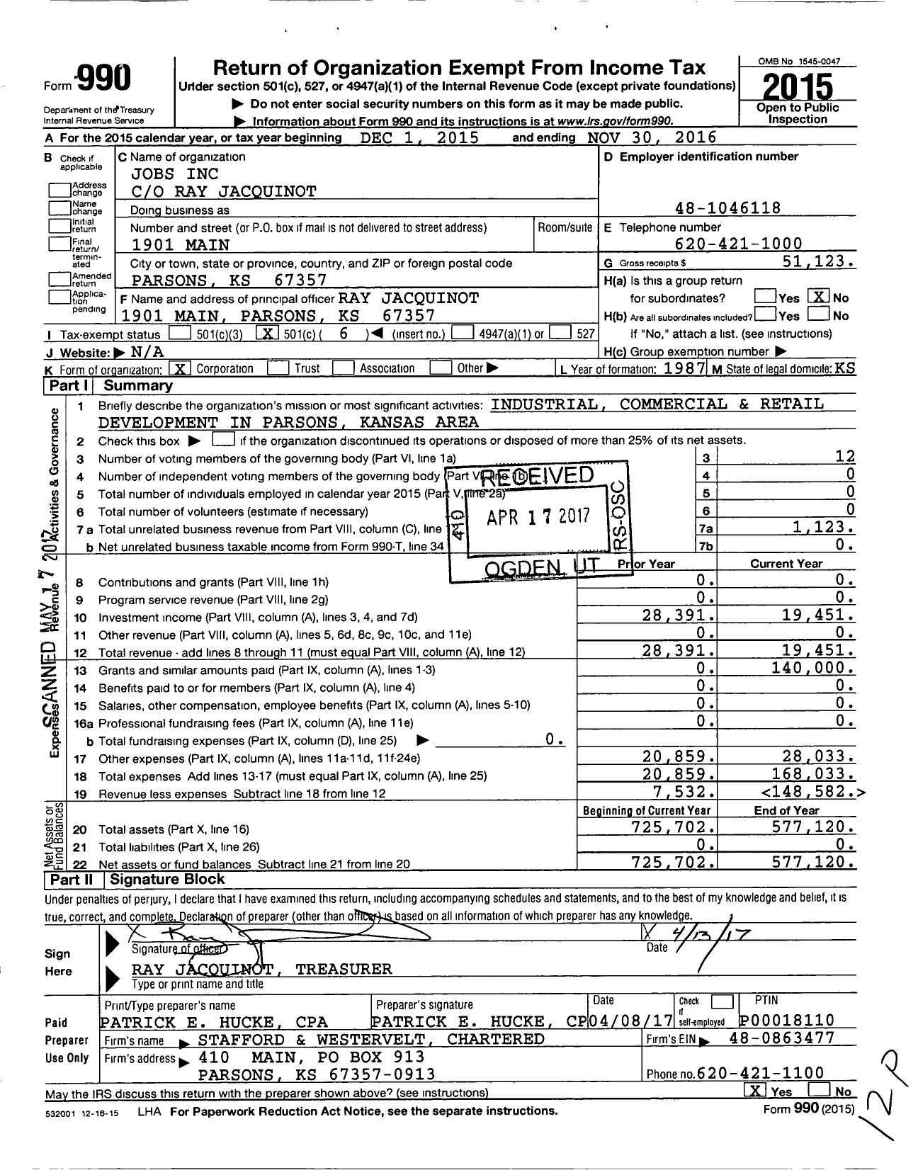 Image of first page of 2015 Form 990O for Jobs