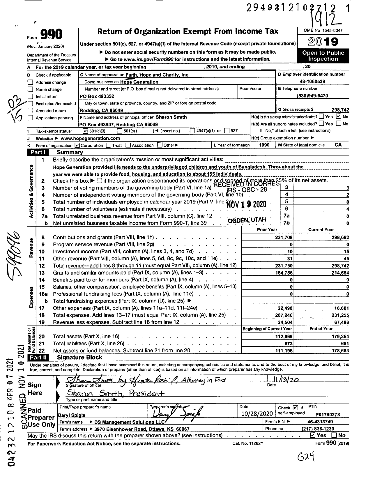 Image of first page of 2019 Form 990 for Hope Generation