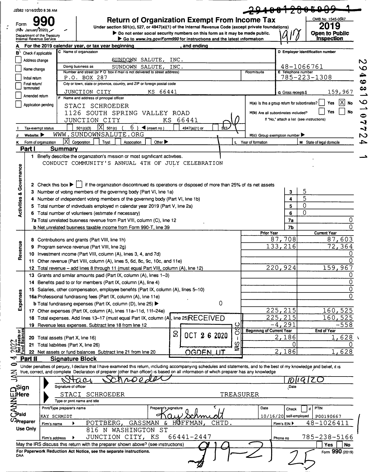 Image of first page of 2019 Form 990O for Sundown Salute