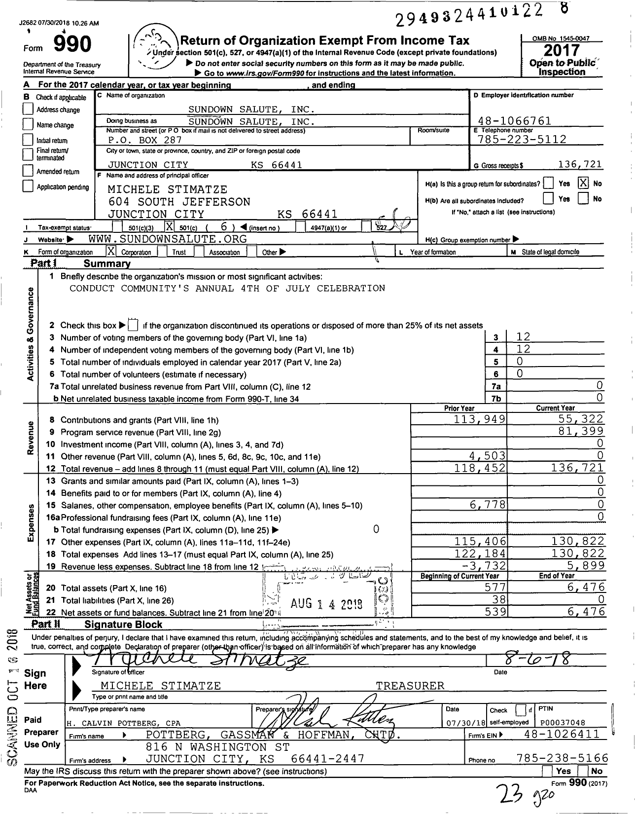 Image of first page of 2017 Form 990O for Sundown Salute