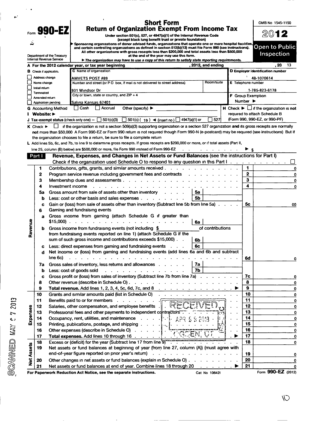 Image of first page of 2013 Form 990EO for Amvets - Amvets