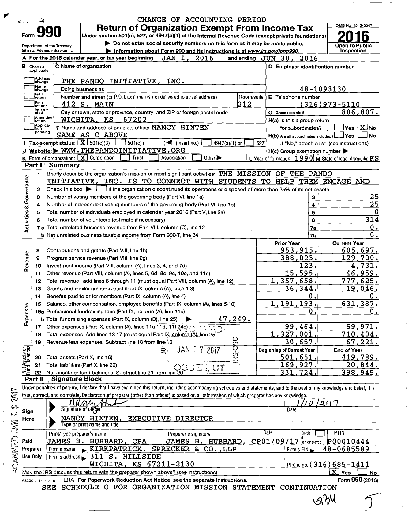 Image of first page of 2015 Form 990 for The Pando Initiative