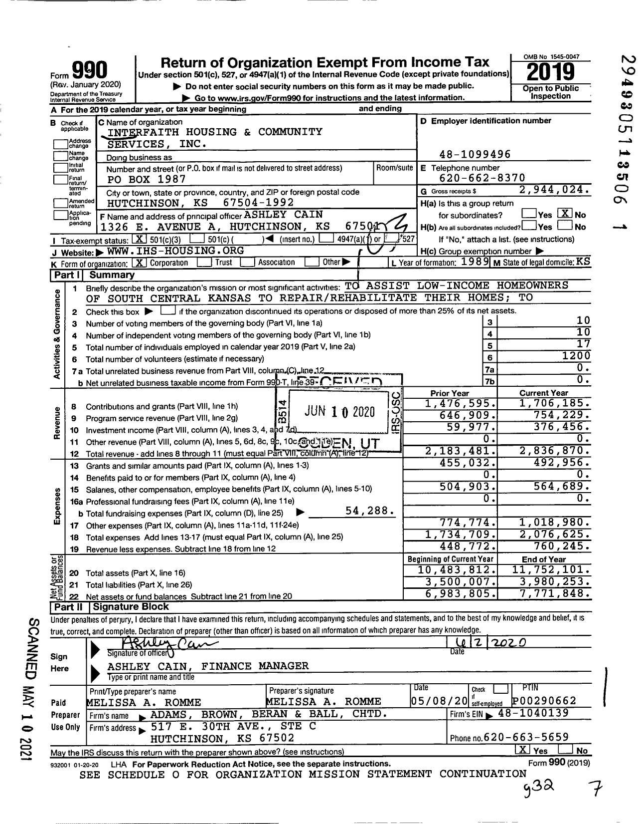 Image of first page of 2019 Form 990 for Interfaith Housing and Community Service Services