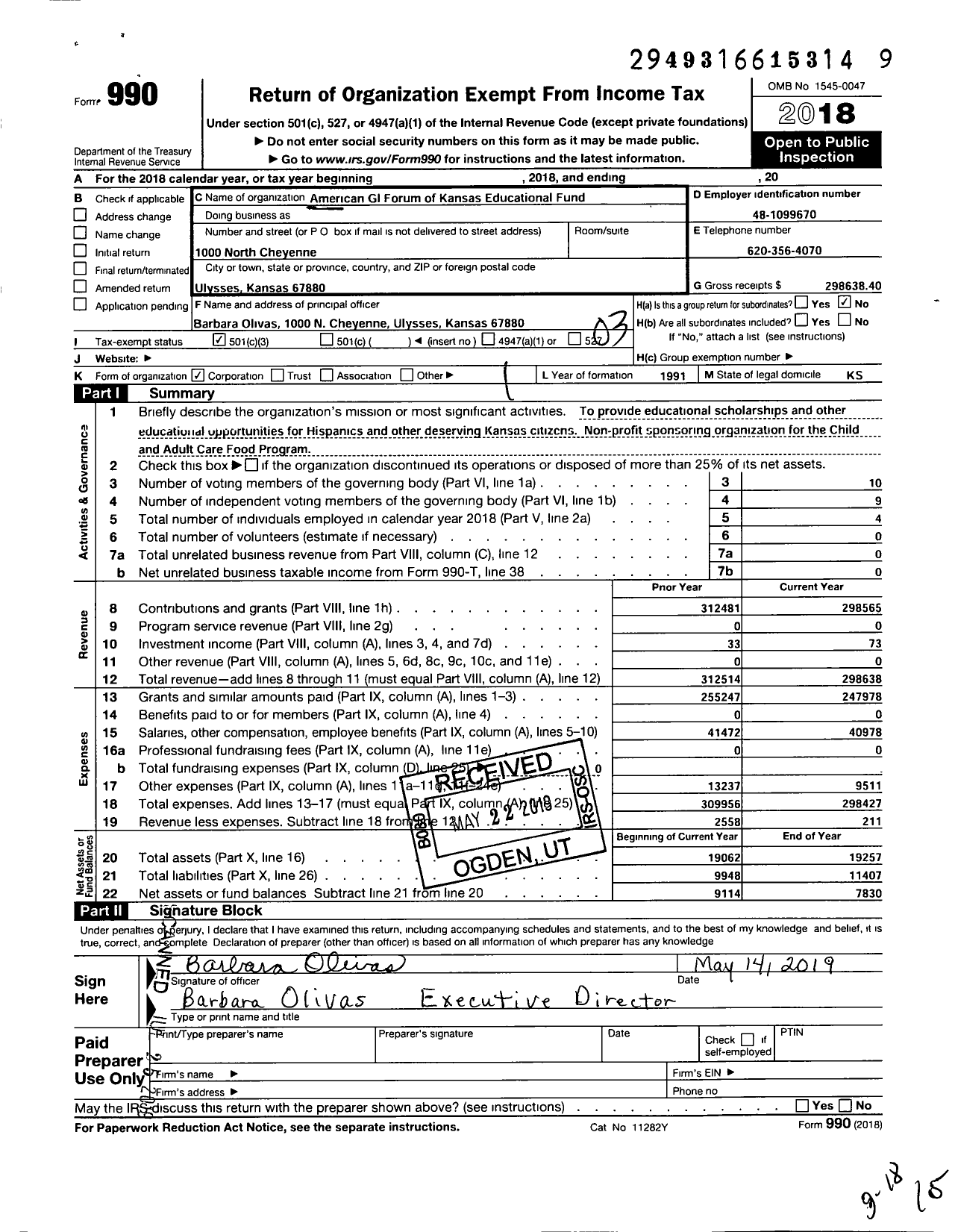 Image of first page of 2018 Form 990 for American Gi Forum of Kansas Educational Fund