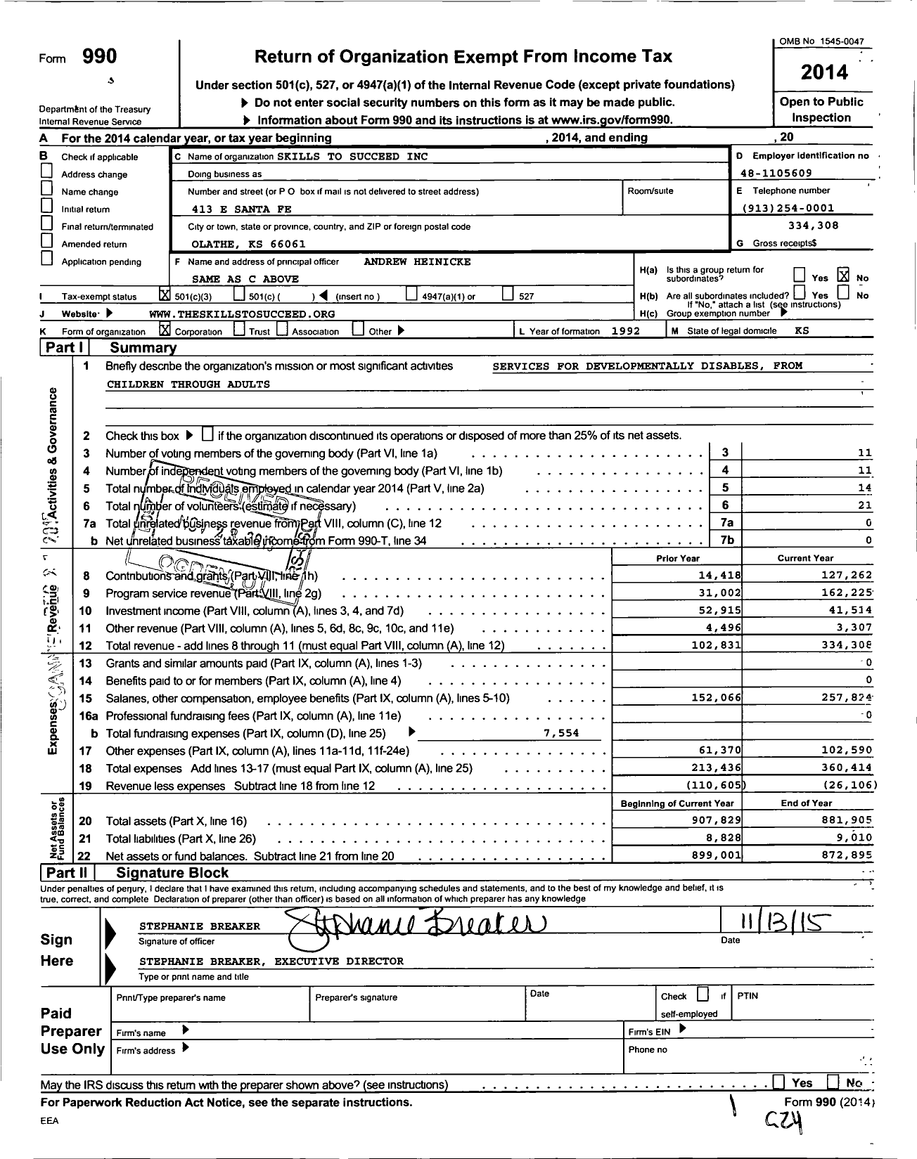 Image of first page of 2014 Form 990 for Lifeskills Management Center