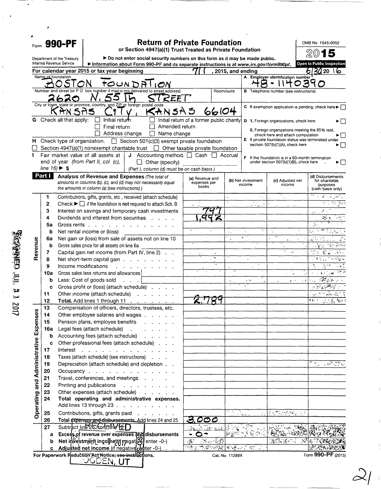 Image of first page of 2015 Form 990PF for Boston Foundation