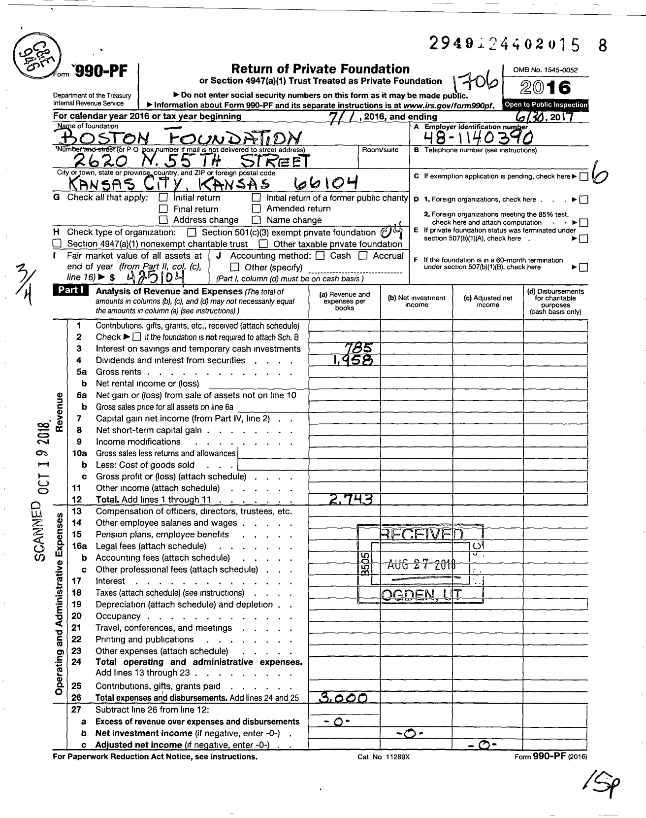 Image of first page of 2016 Form 990PF for Boston Foundation
