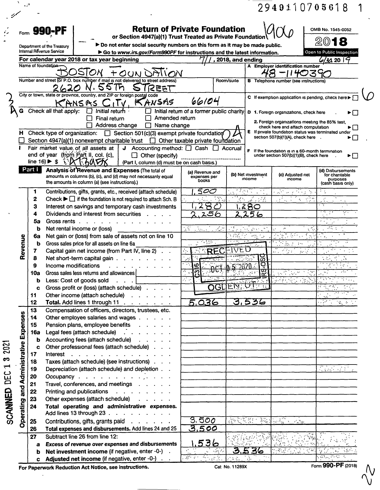 Image of first page of 2018 Form 990PF for Boston Foundation