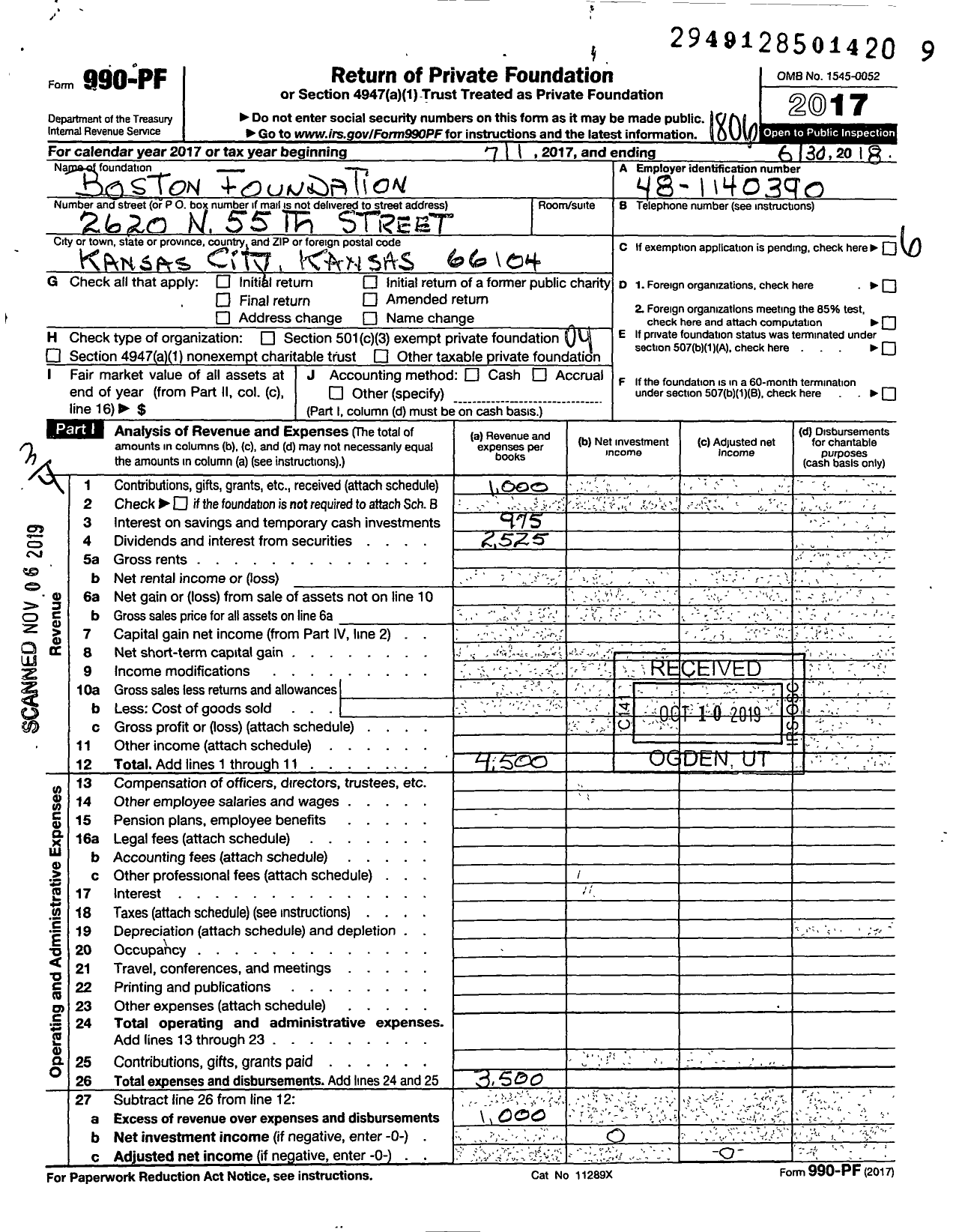 Image of first page of 2017 Form 990PF for Boston Foundation
