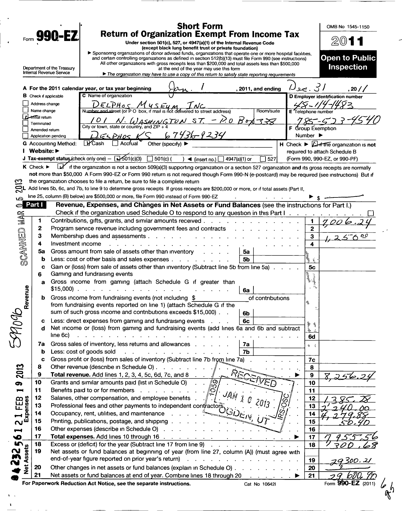 Image of first page of 2011 Form 990EZ for Delphos Museum