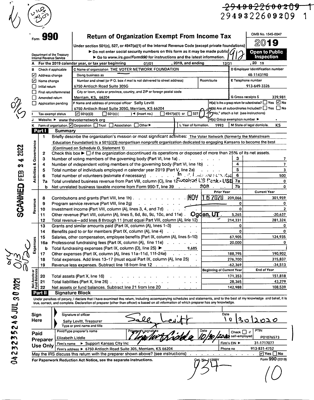 Image of first page of 2019 Form 990 for Mainstream Civic Engagement Foundation