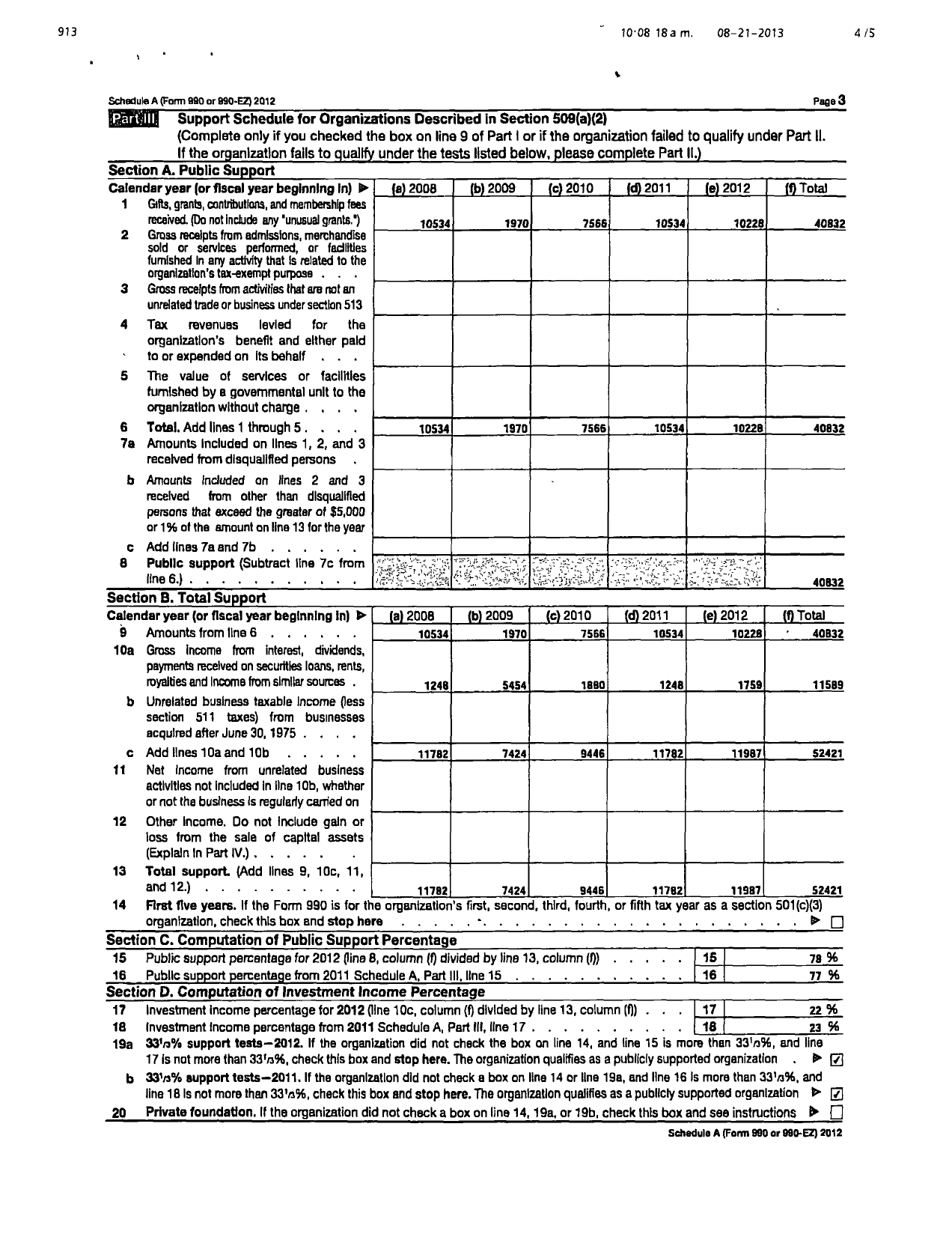 Image of first page of 2012 Form 990ER for First Baptist Church of Shawnee Foundation