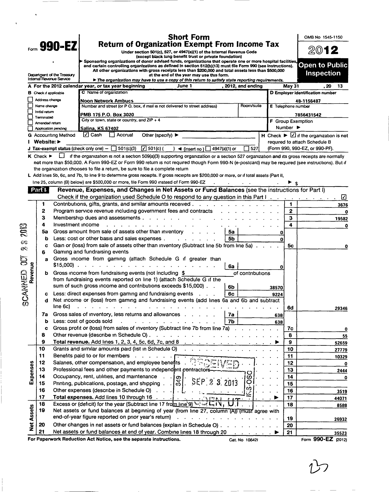 Image of first page of 2012 Form 990EO for National Ambucs / Noon Network Chapter