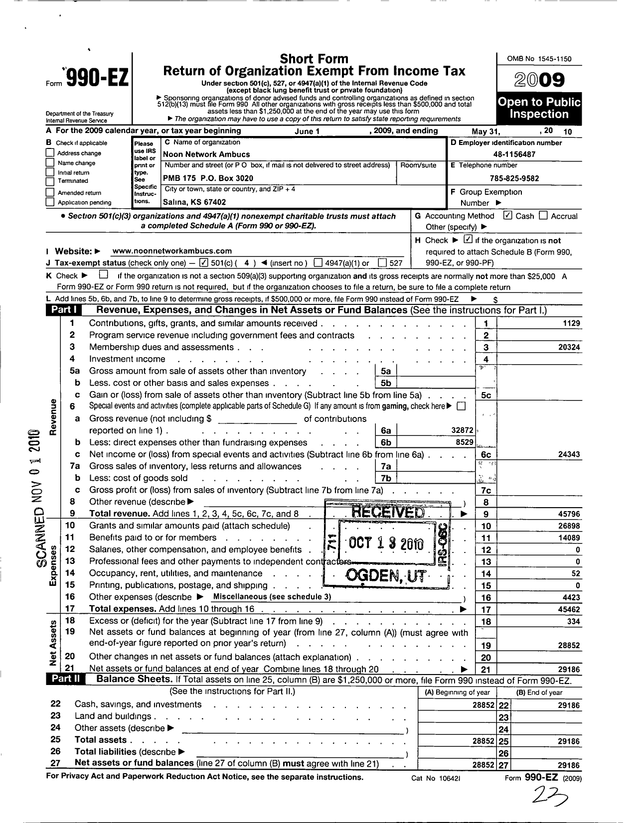 Image of first page of 2009 Form 990EO for National Ambucs / Noon Network Chapter