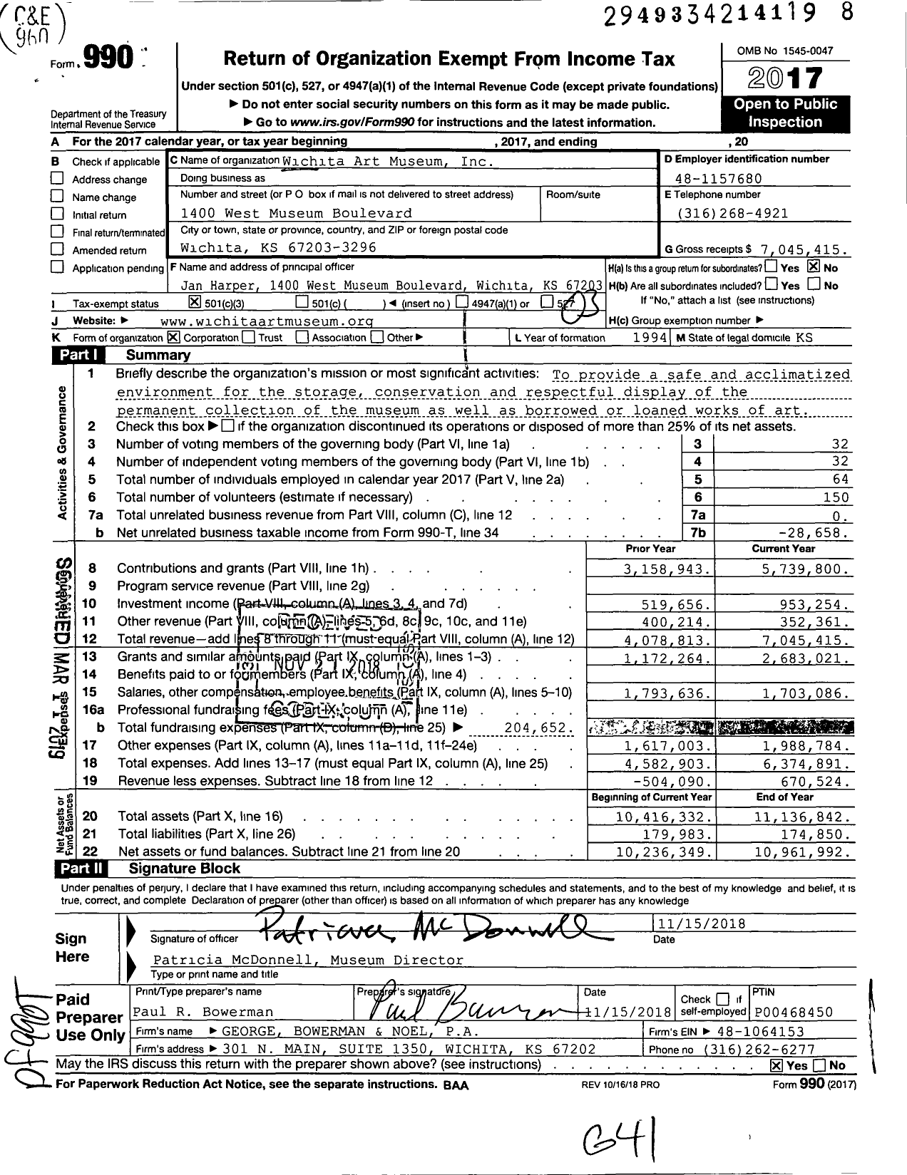 Image of first page of 2017 Form 990 for Wichita Art Museum (WAM)