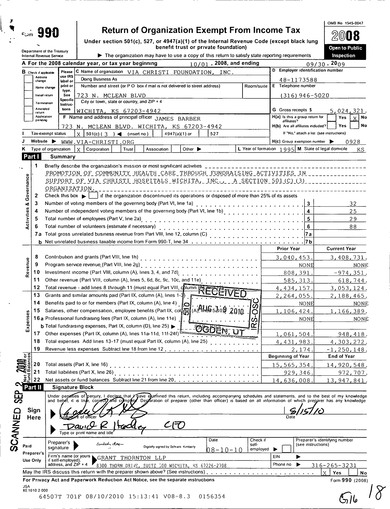 Image of first page of 2008 Form 990 for Via Christi Foundation